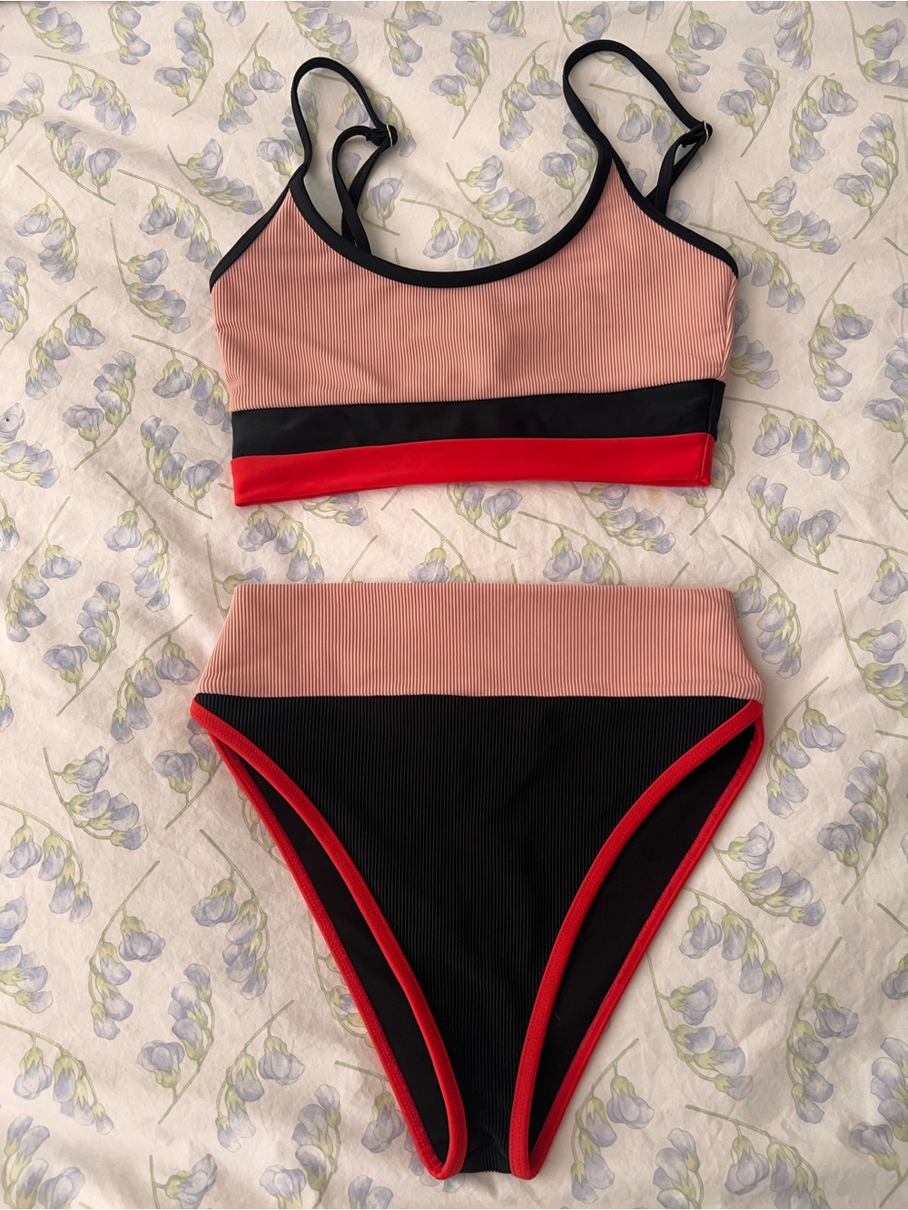 Beach Riot Colorblock Bikini in Black & Red